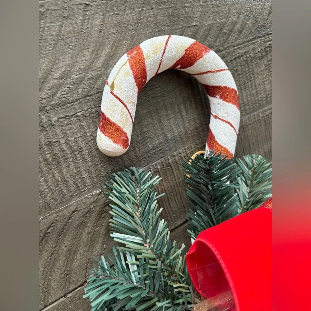 Holiday Wreath Bundle Classic Green Wreath + Candy Cane Accent Christmas Décor
